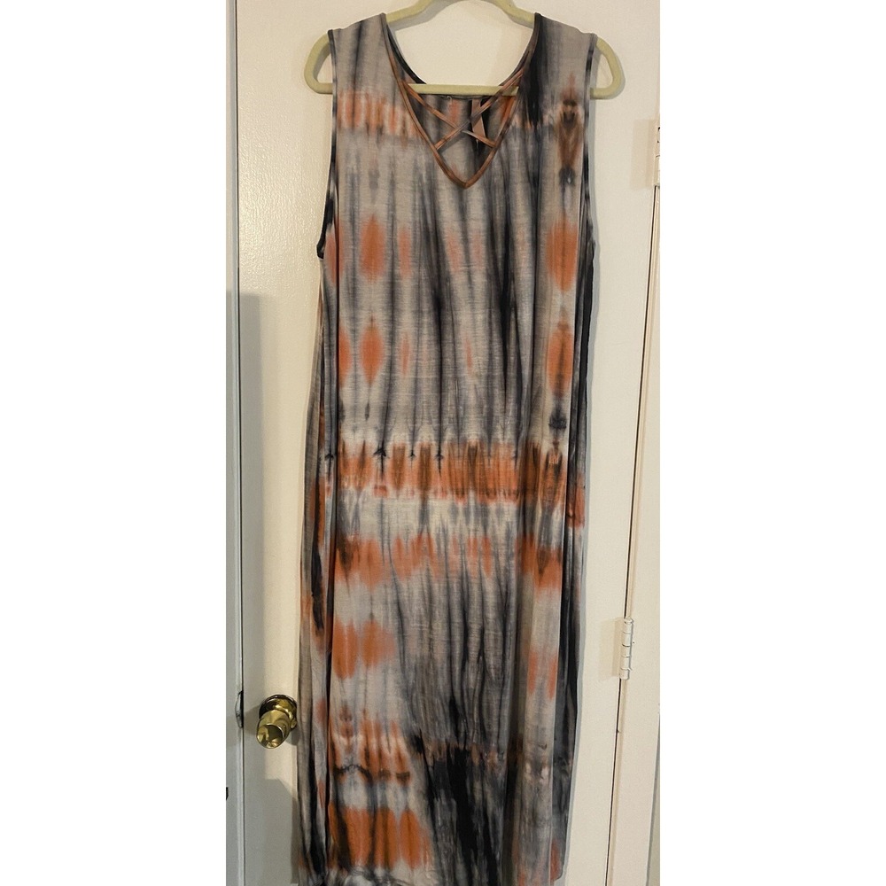 S&S Casual Women 3XL Dip Dye Tie Dye Ladder Back Maxi Dress Orange Grey